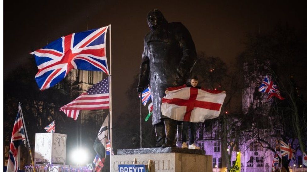 Pro-Brexit supports celebrate at Westminster