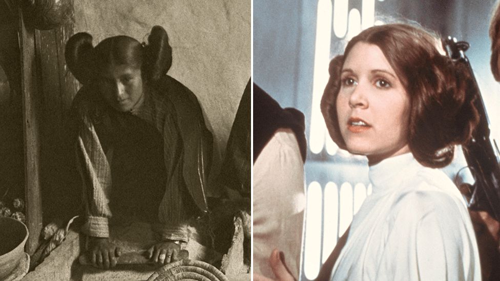 Images of unmarried Hopi woman (1906) alongside Princess Leia (1977) - they have similar hairstyles