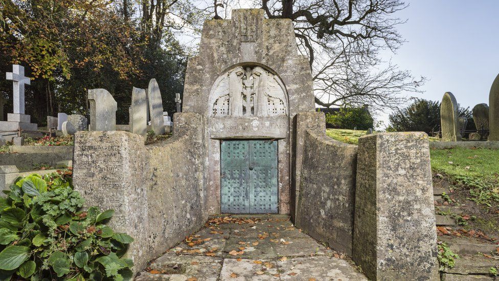A mausoleum in a graveyard