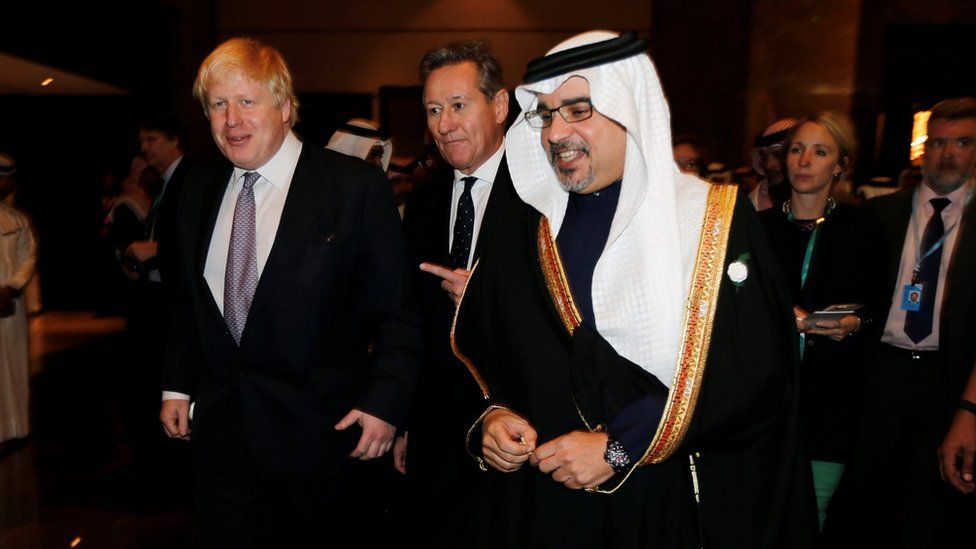 Boris Johnson arriving at a conference in Bahrain