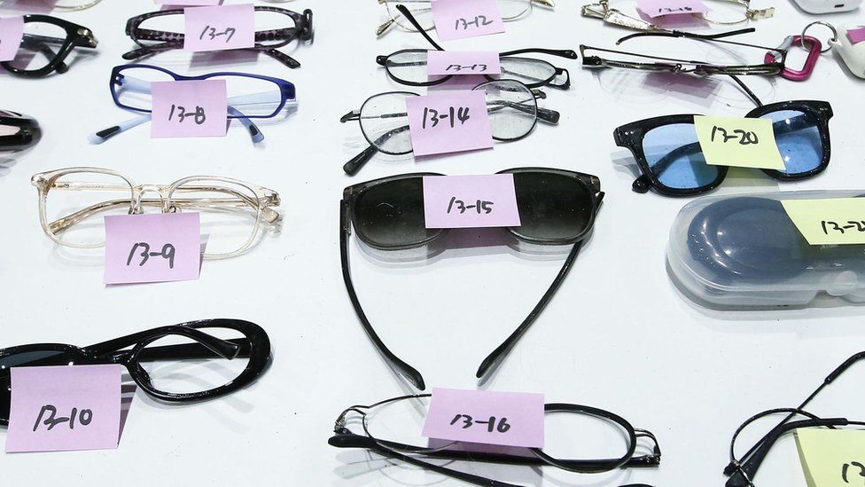 Glasses collected from the scene of an stampede, at a multi-purpose gym in Seoul, South Korea, 01 November 2022.
