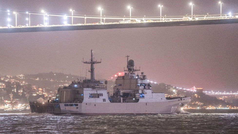 Russian navy ship in the Bosphorus