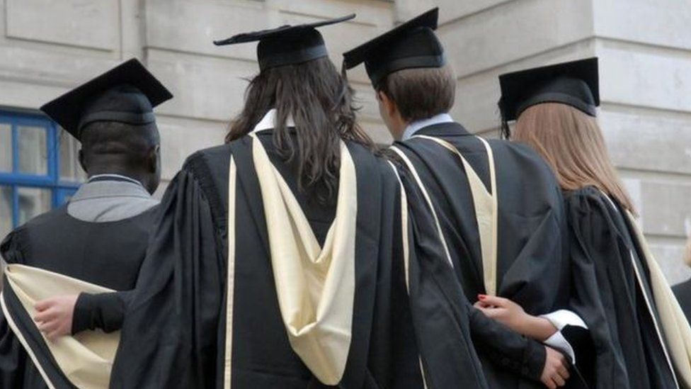 Students in graduation gowns