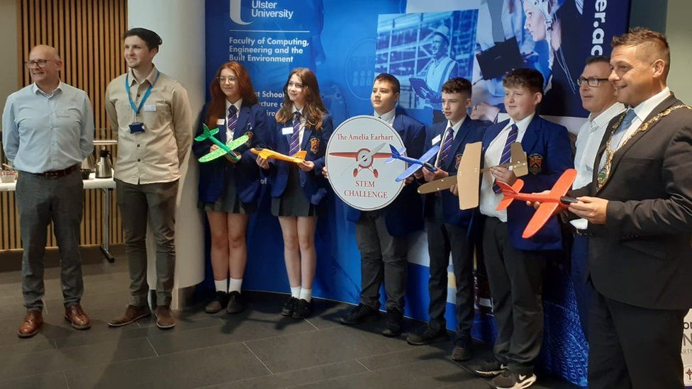 School pupils taking part in the Amelia Earhart STEM Challenge in Derry.