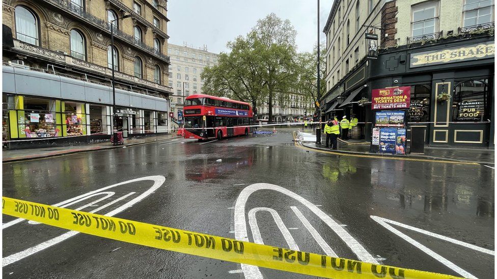 The double-decker bus at the scene