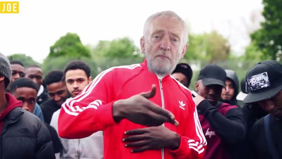 Jeremy Corbyn's face superimposed onto rapper Stormzy