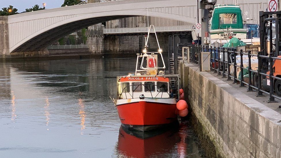 The Nicola Faith fishing boat moored at the quayside in Conwy