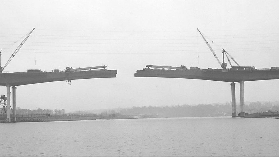 The bridge being built and installed in the 1970's