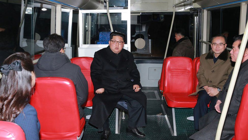 Kim Jong-un and his wife Ri Sol-ju take a midnight bus ride around Pyongyang earlier this year