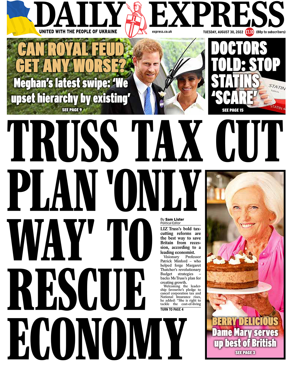 The headline in the Daily Express reads 'Truss tax cut plan only way to rescue economy'