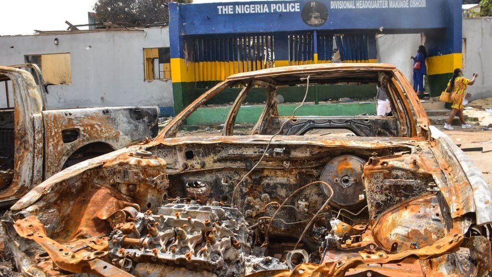 Some of the destroyed property at different police stations across the state during the Inspector General Police visit to Lagos on November 3, 2020