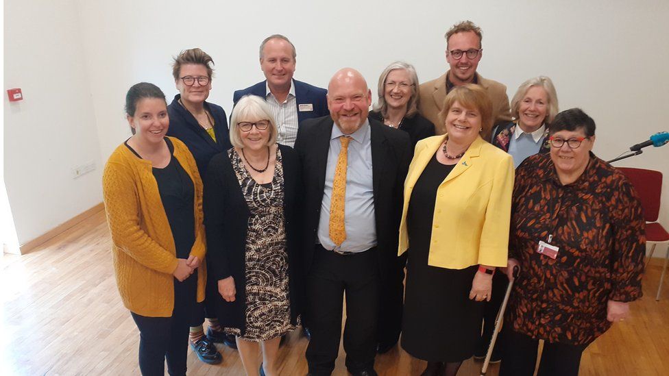 The new Somerset County Council Executive. From Left, Federica Smith Roberts, Sarah Dyke, Liz Leyshon, Mike Rigby, Bill Revans (Leader), Heather Shearer, Adam Dance, Ros Wyke, Tessa Munt, Val Keitc