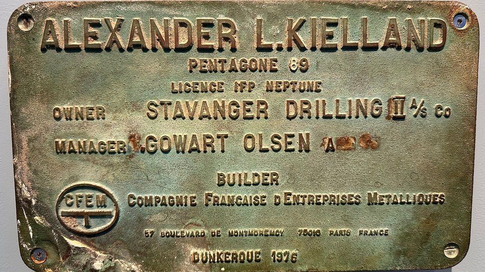 A metal name plate from the Kielland