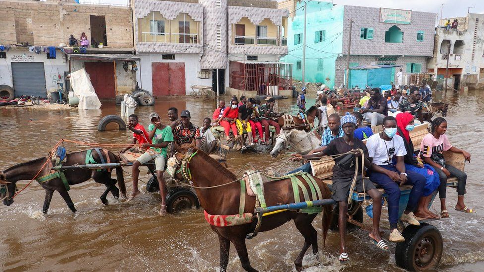 A flooded street after rainfall in Dakar, Senegal