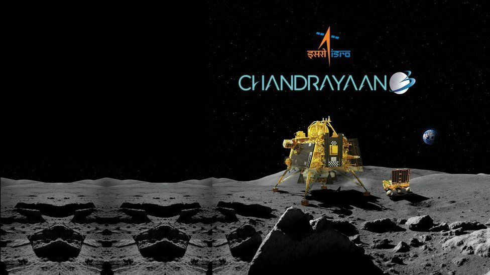 An Isro graphic of the lander and rover connected  the Moon