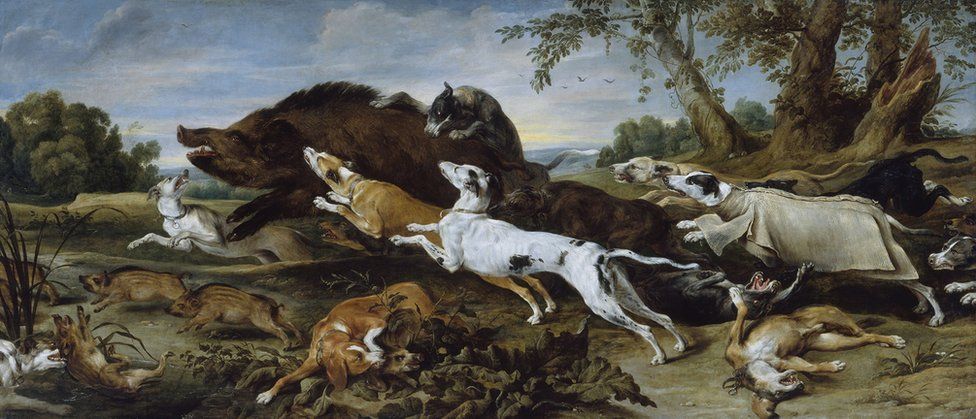 Boar Hunt (about 1625-30) by the Flemish artist, Frans Snyders