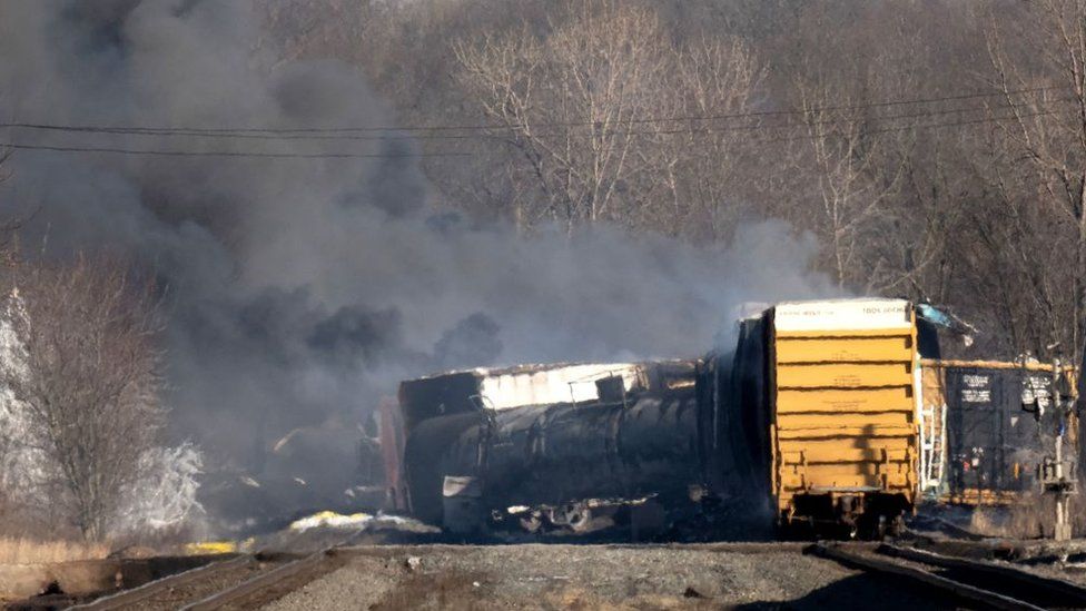 Ohio Crews Release Toxic Chemicals From Derailed Train Bbc News 