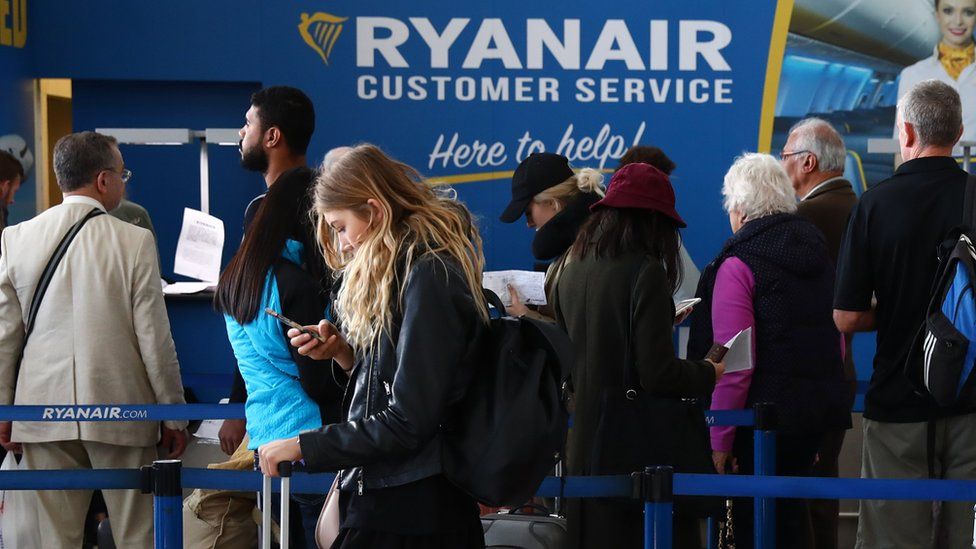 RyanAir passengers in queue