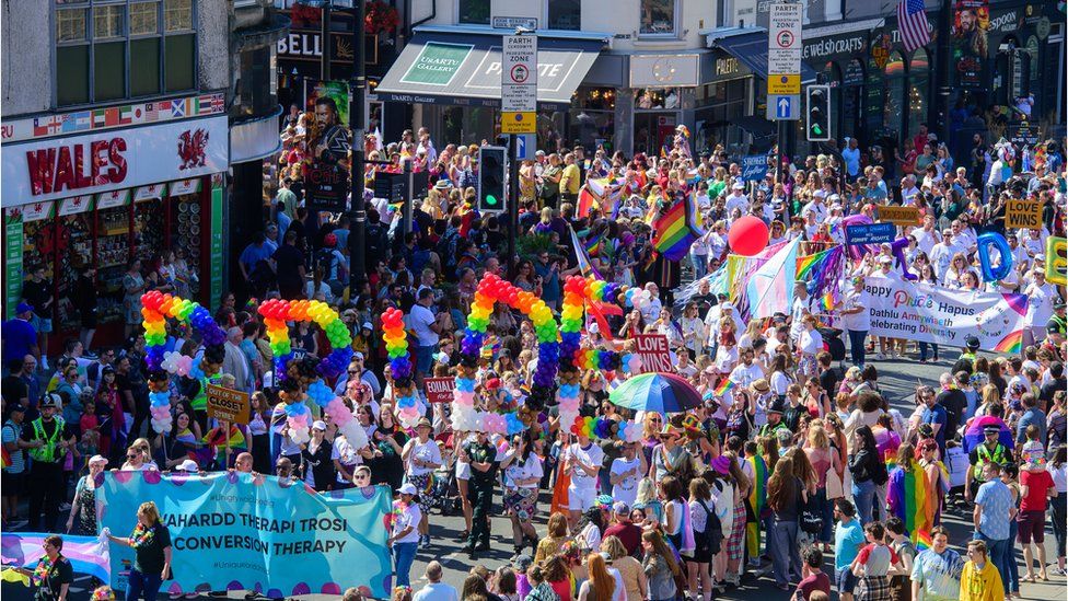 A large crowd at Cardiff Pride 2022