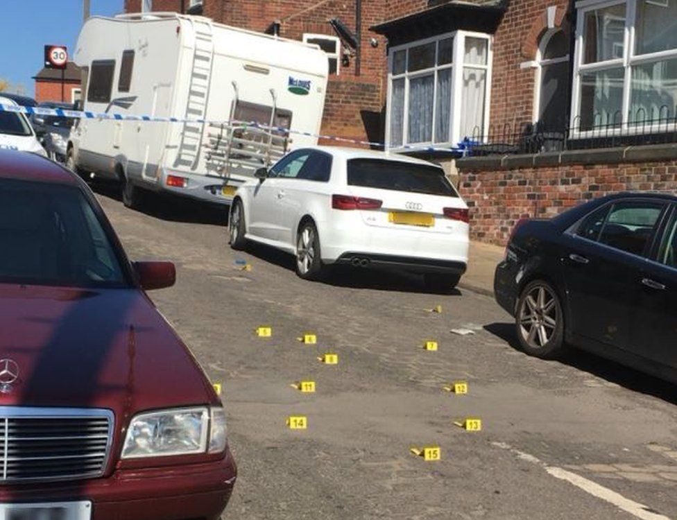 Evidence markers in Bransby Street Sheffield