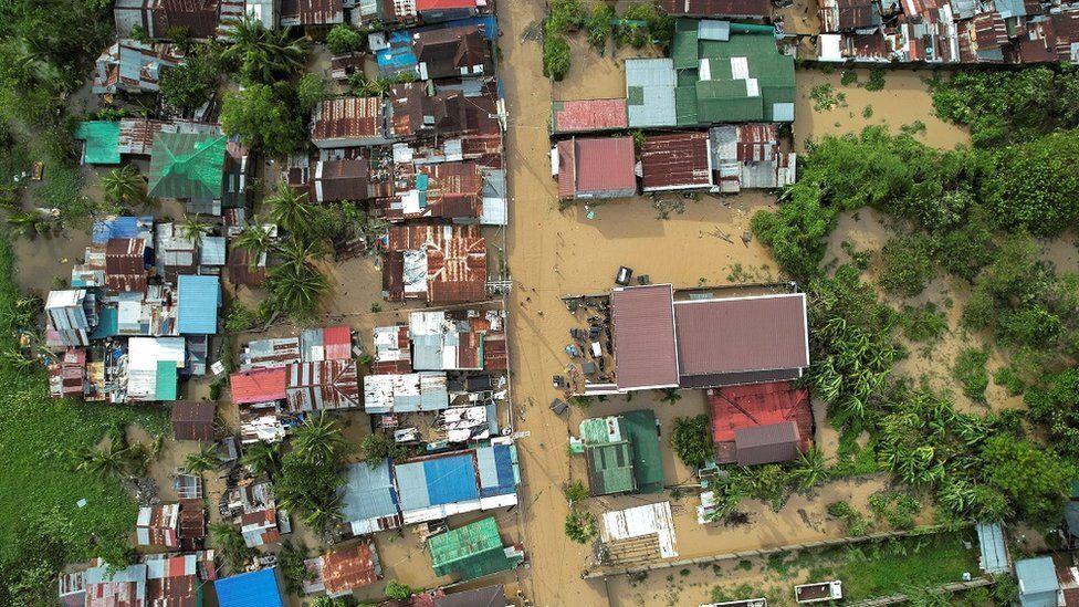 An aerial view shows flooding after Super Typhoon Noru, in San Miguel, Bulacan province, Philippines, September 26, 2022.