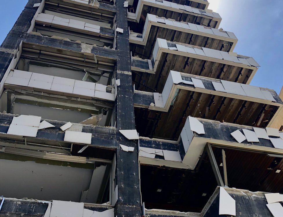 The damaged Côte Building in Beirut, Lebanon