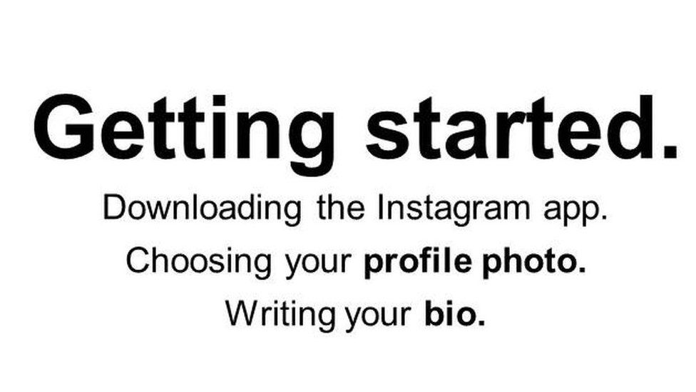 Slide: "Getting started. Downloading the Instagram app. Choosing your profile photo. Writing your bio."
