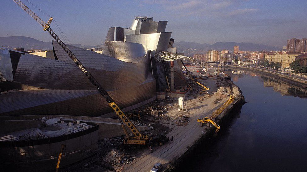 Guggenheim Museum in Bilbao, under construction in 1997