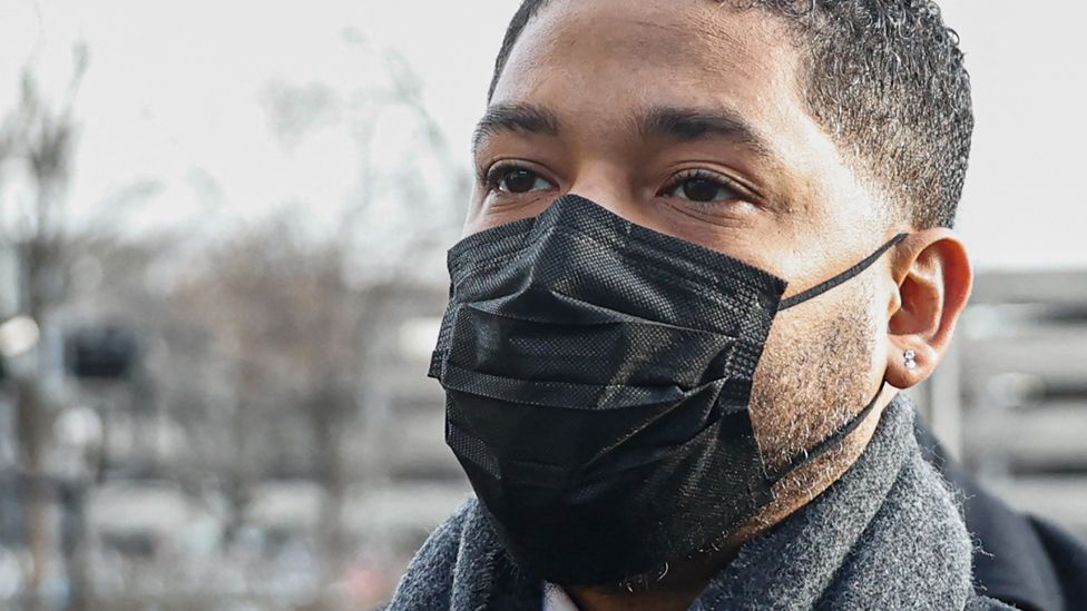 Jussie Smollett arrives at the Leighton Criminal Court Building on 7 December 2021 in Chicago, Illinois