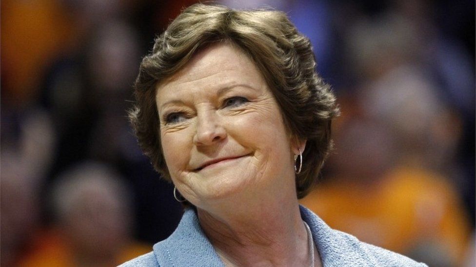Former Tennessee women's basketball coach Pat Summitt smiles before the team's NCAA college basketball game against Notre Dame.