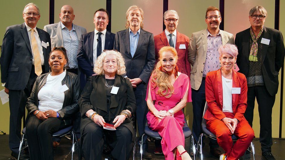 Sir Paul McCartney (centre) with Liverpool Institute of Performing Arts (LIPA) companions for 2023