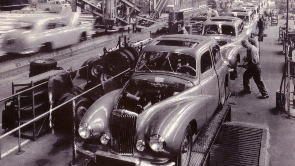 The Sunbeam Talbot 90 in production at Ryton, near Coventry, in 1950