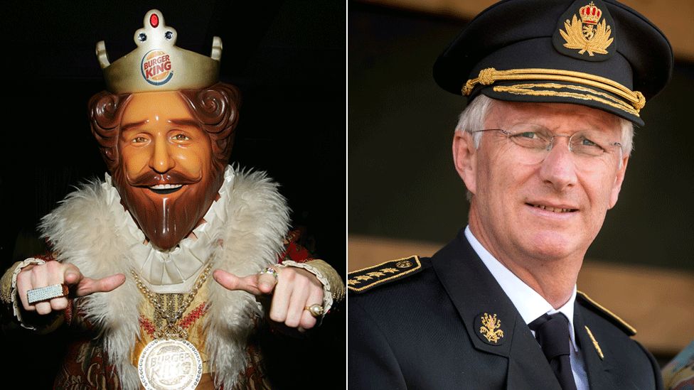 composite image of person in Burger King mask with King Philippe of Belgium