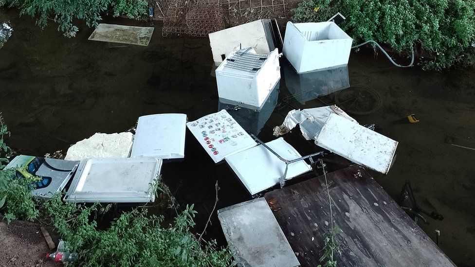 Fridges were dumped in a waterway in Grimsby