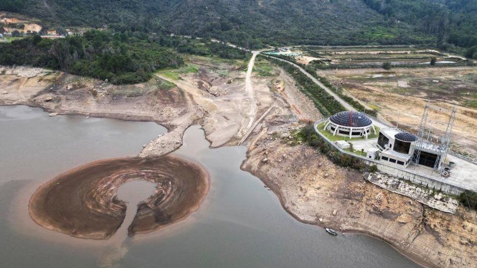 A drone view of San Rafael reservoir in La Calera, Colombia April 8, 2024.