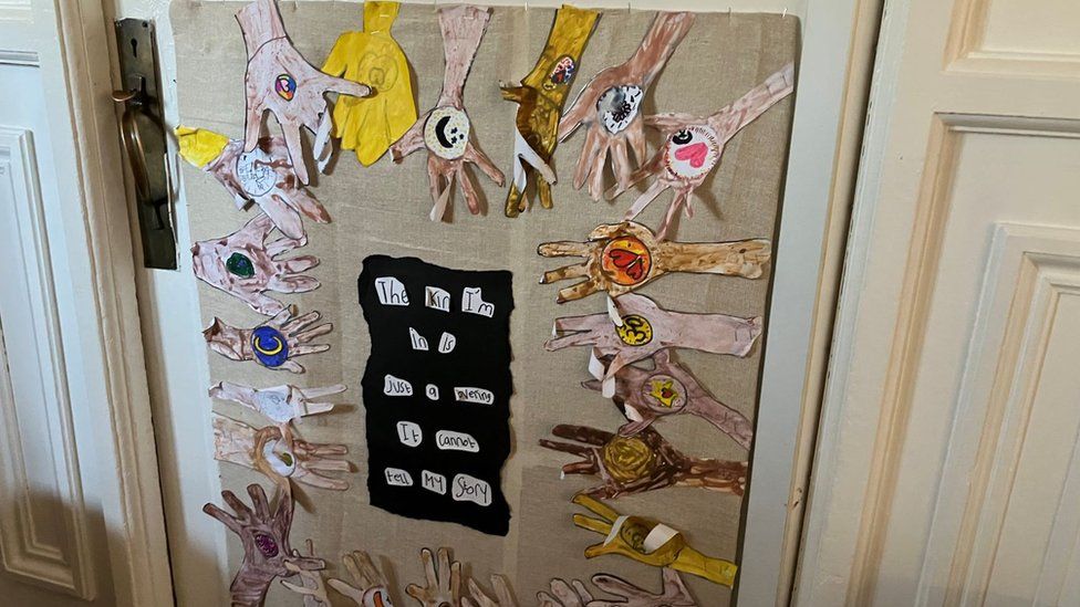 An artwork made by children that celebrates diversity at Kitchener Primary School