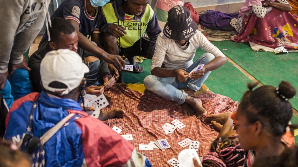 People playing cards in Ankorondrano Gymnasium in Antananarivo, Madagascar - Thursday 20 January 2022