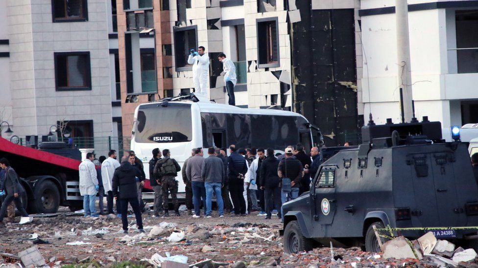 The aftermath of a bomb blast in the Turkish city of Diyarbakir