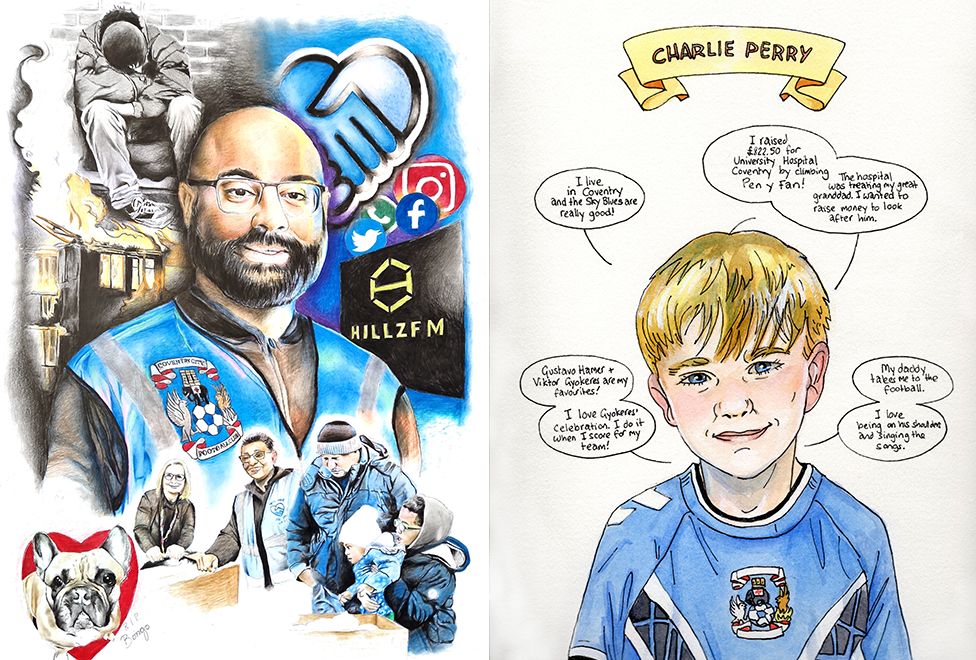 Two portraits of sky blues supporters