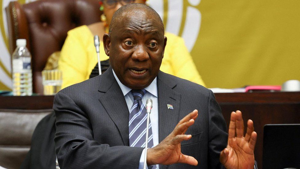 South African President Cyril Ramaphosa responds to questions in parliament