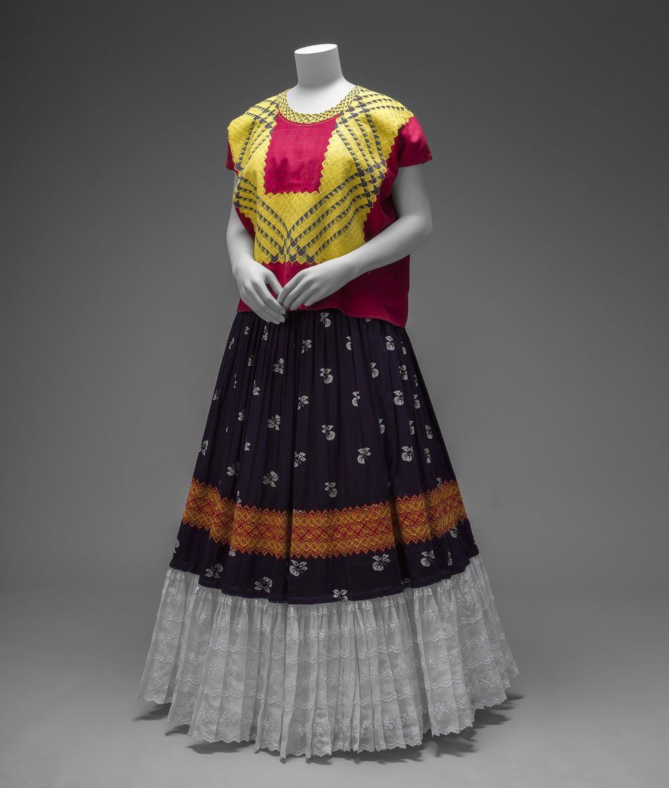 Cotton huipil and cotton printed skirt worn by Frida Kahlo