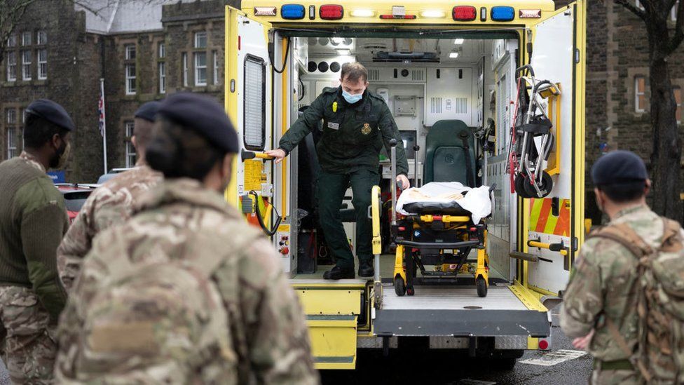 Military personnel training on Welsh ambulances