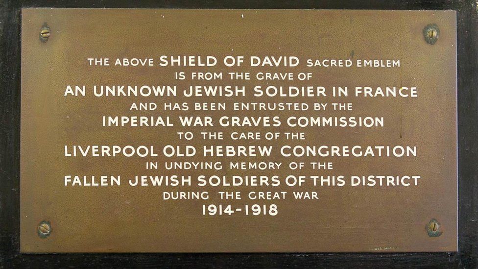 Plaque beneath Star of David at Broadgreen Cemetery, Liverpool