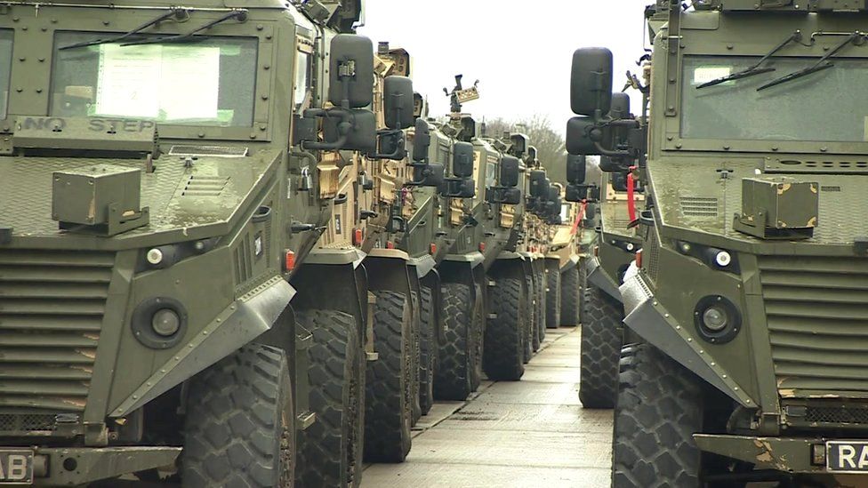 A queue of military vehicles
