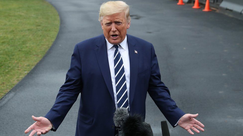 Donald Trump speaks to the media before departing from the White House, on March 3, 2020 in Washington