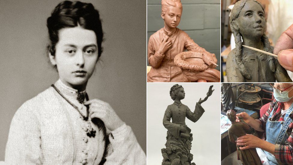 Emily Williamson (left) and the four designs for her statue