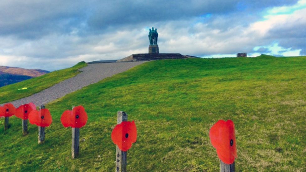 Pupils of Spean Bridge Primary School have made 100 large poppies which they have attached to the fence lining the road near the Commando Memorial on the top of the hill in their village.
