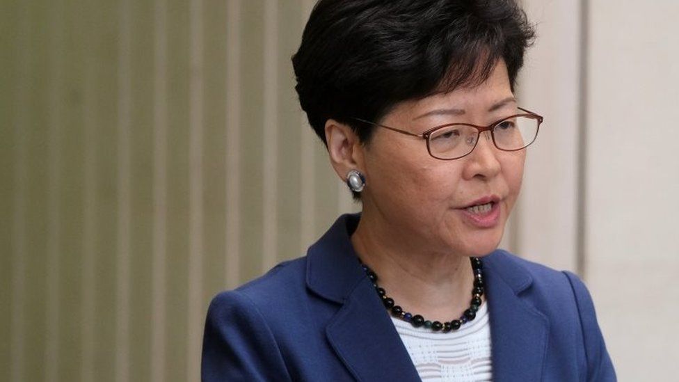 Hong Kong Chief Executive Carrie Lam attends a news conference in Hong Kong on June 10