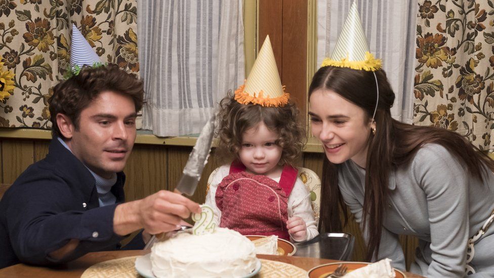 Zac Efron as Ted Bundy, along with daughter and wife celebrating birthday
