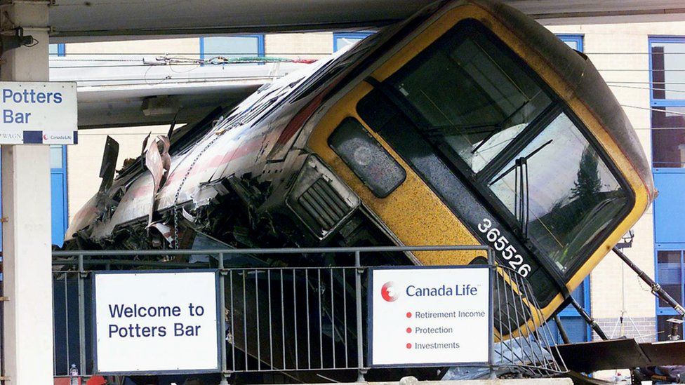 The West Anglia Great Northern Express derailed at a faulty set of points at Potters Bar on 10 May 2002